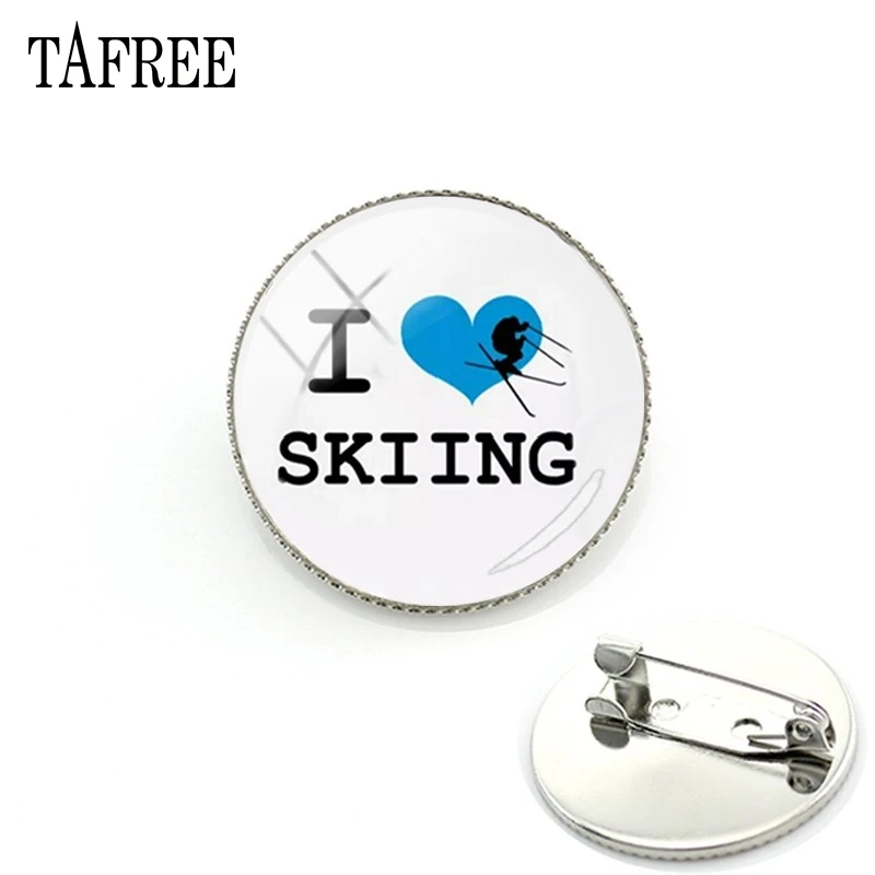 TAFREE, модные ювелирные изделия, Для Любителей сноубординга, круглые серебряные металлические нагрудные булавки, лыжный проект, стеклянные круглые булавки, значок, подарок, SG06 - Окраска металла: SG17