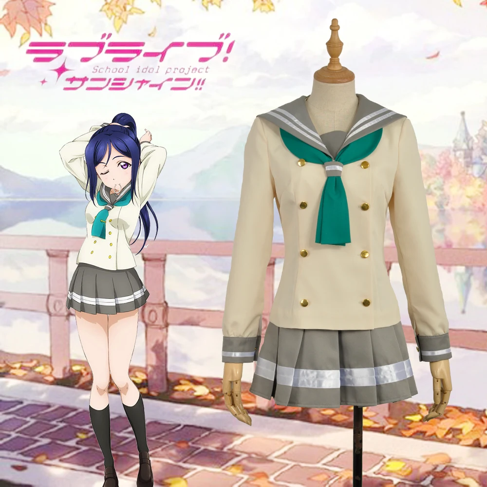 

LoveLive!SunShine!! Aqours Matsuura Kanan School JK Uniform Cosplay Costume Summer Dress Skirt Women Outfit Green Tie