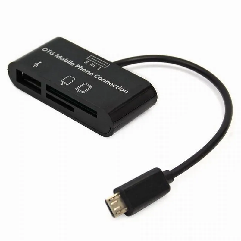 3 в 1 USB подключение SD MMC TF MicroUSB OTG кардридер leitor de cartao для мобильного телефона samsung htc OTG кабель адаптер Micro USB