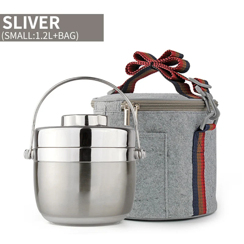 Small Sliver And Bag LANSKYWARE японский тепловой Ланч-бокс для детей для пикника кемпинга портативный из нержавеющей стали Bento box фрукты еда контейнер для хранения - Color: Small Sliver And Bag