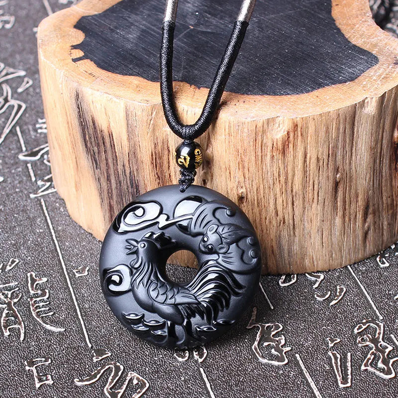 KYSZDL натуральный высокое качество обсидиан Зодиак петух Пряжка Подвеска 2017 год