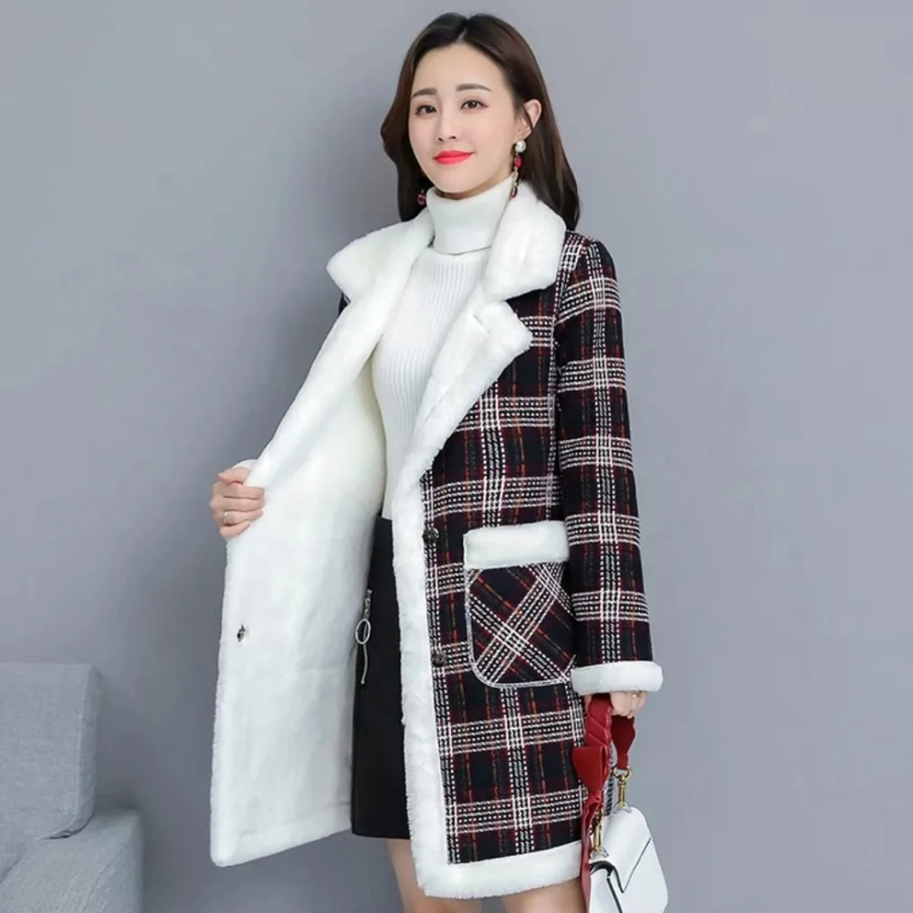 Толстый полушерстяные пальто Для женщин с длинным рукавом отложной воротник