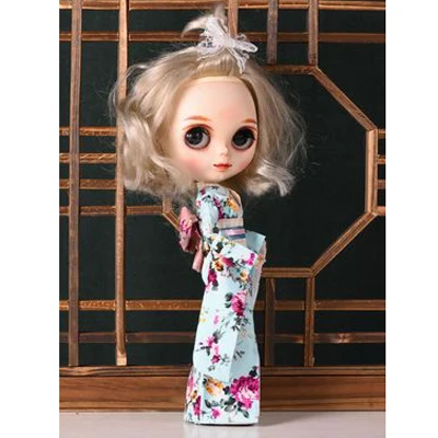 blue Новое поступление, 1 шт., 1/6 платье для куклы Blyth, голубое, розовое цветное кимоно, одежда для Барби, лички, Курна 30 см, Одежда для куклы, 5 цветов - Цвет: blue