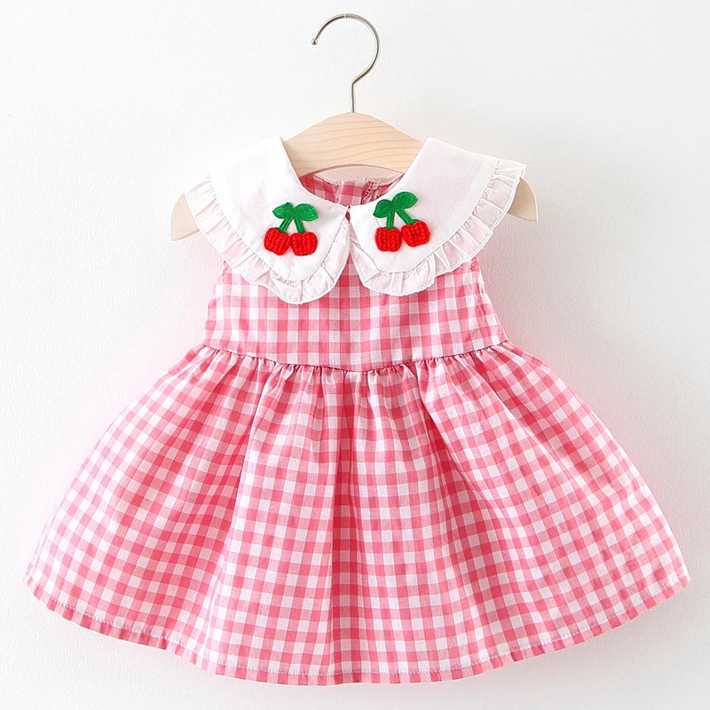 Клетчатые милые летние платья для маленьких девочек с фруктами детская одежда