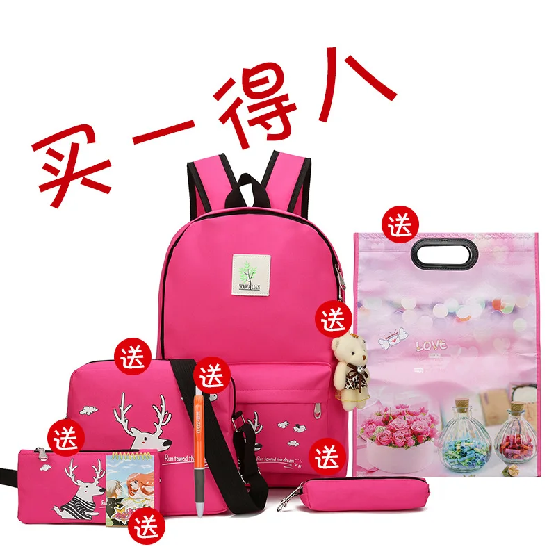 New Teenager Big Capacity School Backpacks Canvas Cartoon Solid Bag Fashion Designer Backpacks Women High Quality - Цвет: rose