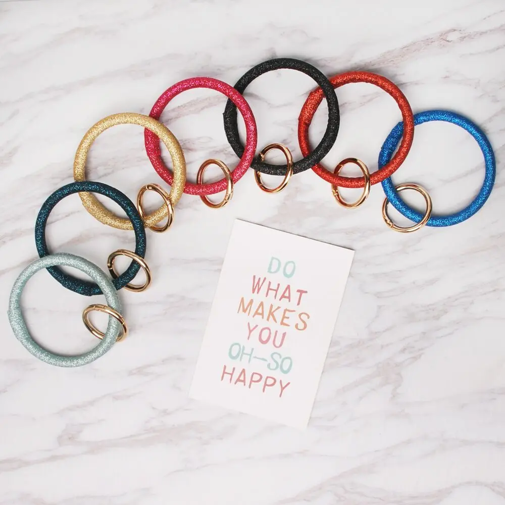 

Glitter Round Bracelet Keychain Wholesale Blanks Solid Keychain Clip Shinny Powder Bag Charm Gift DOM1061294