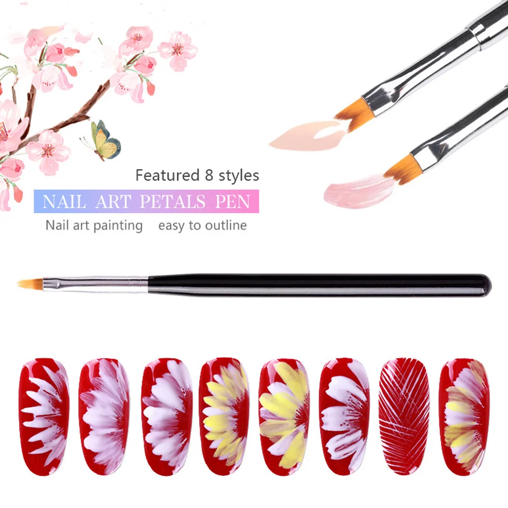 8Pcs Nail Art Tool Acrylic UV Gel Extension Brushes Flower Design Drawing Drill Point Painting Pen Set Home Decor | Красота и