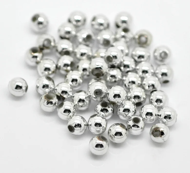 DoreenBeads 5mm Acrylic Bubblegum Beads Ball Silver Color Loose Beads DIY Making Necklace Bracelets Jewelry Findings,1000 PCs