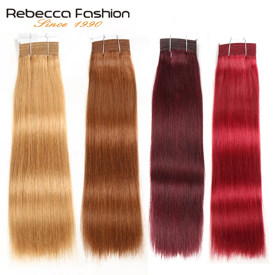 

Rebecca Double Drawn Hair 113g Remy Brazilian Silky Straight Weave Human Hair Bundles Ombre Red Brown Blonde Black Colors 1 PC