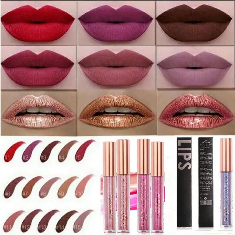 FOCALLURE Liquid Lipstick Hot Sexy Colors Lip Paint Matte Lipstick Chameleon Shimmer Lip GlossWaterproof Long Lasting Lip Gloss