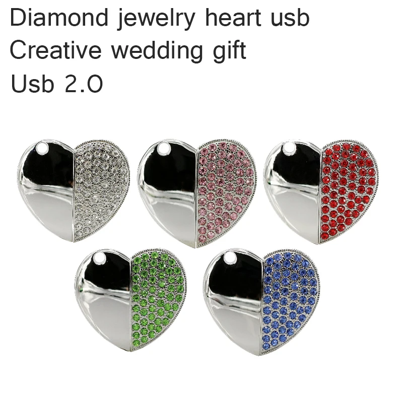 Usb флэш-накопитель ювелирное изделие в виде сердца с украшением кристаллов