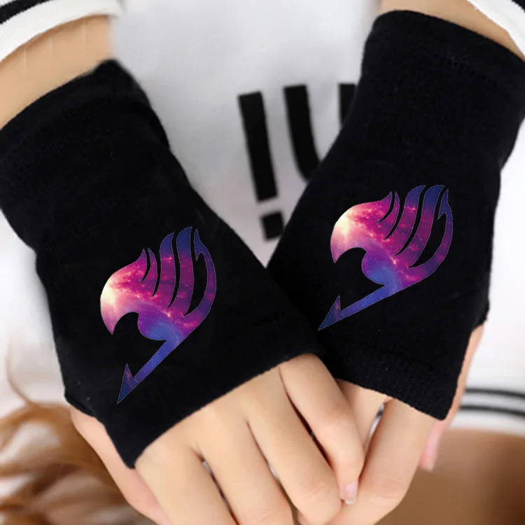 C Аниме FAIRY TAIL Etherious Natsu Half-fingered перчатки косплей костюмы перчатки теплые хлопковые вязаные крутые варежки - Цвет: C