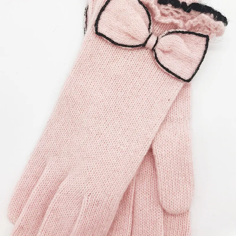 light pink Корейская версия милых женских перчаток, зимние толстые теплые перчатки из кашемира, персональные Нескользящие износостойкие вязаные перчатки - Цвет: light pink