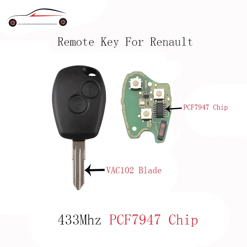 GORBIN 2 кнопки PCF7946 чип дистанционного ключа для Renault Megane Modus Clio Kangoo Logan Sandero Duster 433Mhz &amp