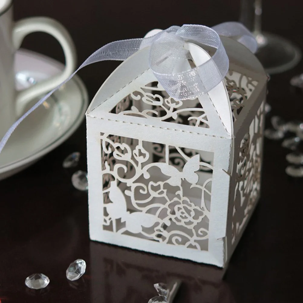 

White 10 Pcs Romantic Wedding Favors Decor Butterfly DIY Candy Cookie Gift Boxes Wedding Party Candy Box With Ribbon