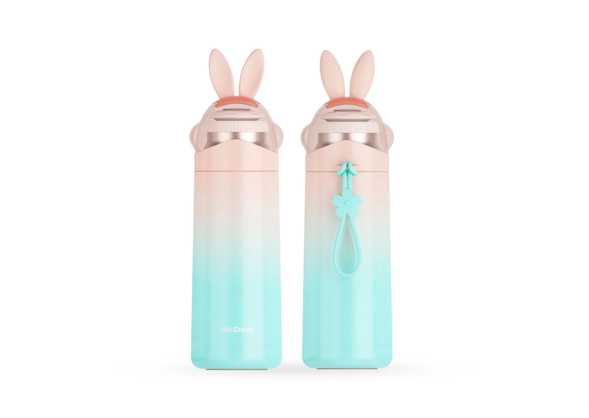 Green-Pink-3 300-400 мл чашка термоса из нержавеющей стали кролик мультфильм портативный термоскоп Подарочный термос бутылка Изолированная чашка женские термосы - Цвет: Green-Pink-3