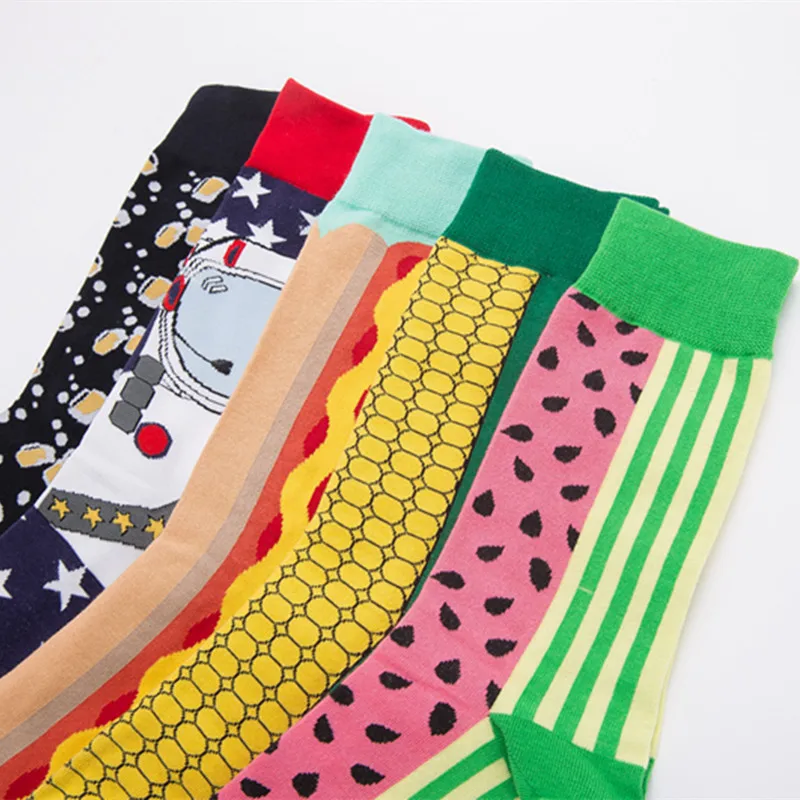 Носки мужские хлопковые для улицы с кукурузой пивом арбузом спагетти чесаные