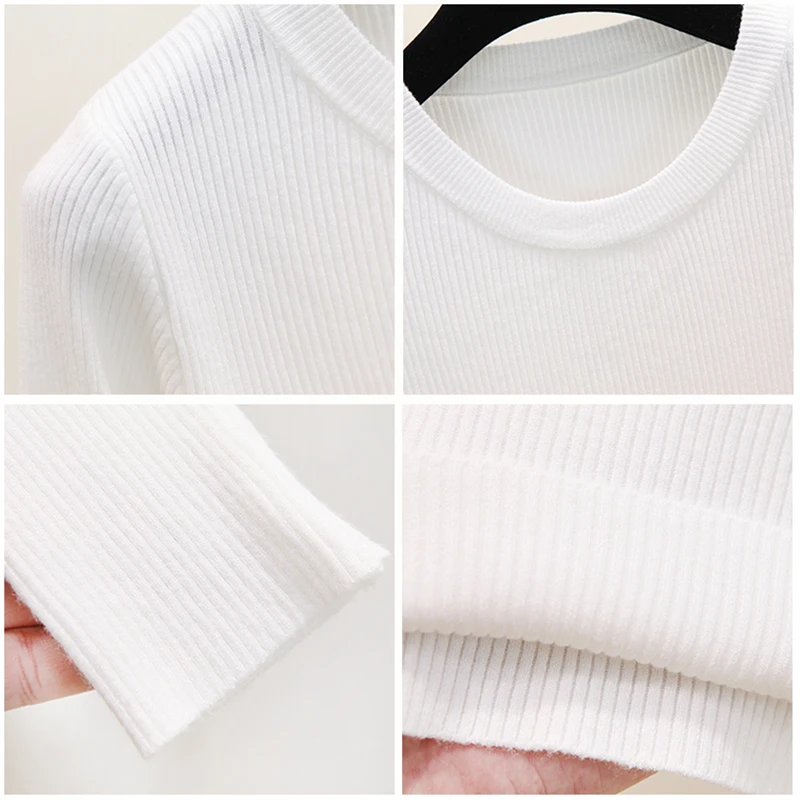 

DCCGHTY Vintage Knitted Sweater Women Basic Slim Long Sleeve Fall Sweaters Autumn Pullover Jumper Tops Pull Femme High Elastic