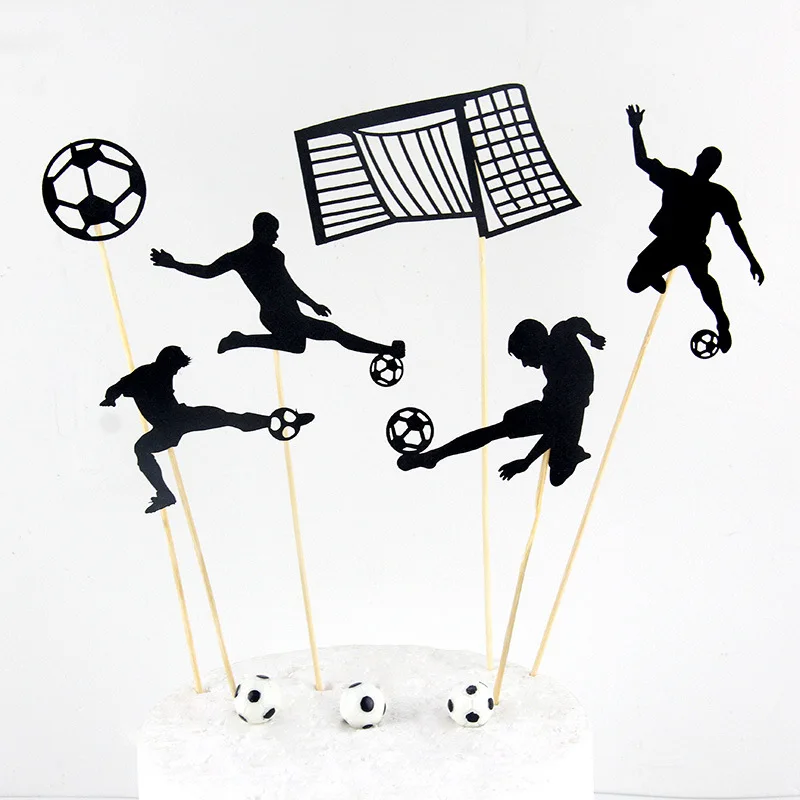 Купи 6pcs Football cake with flags around the top of the cake packaging children's boy birthday party supplies cake baking decoration за 73 рублей в магазине AliExpress