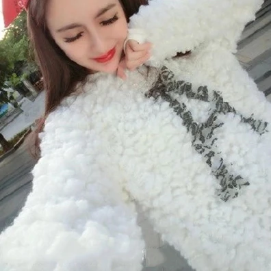 Осень / зима 2014 новый корейский волосатые мило шерсти ягнят шерсть водолазка