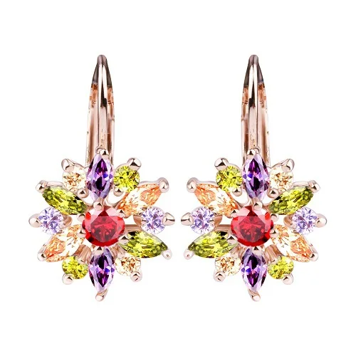 multicolour AliExpress Лидер продаж Элитный бренд золото Цвет серьги-гвоздики циркониевые серьги ААА высокое качество с украшением в виде кристаллов в виде капель с кристаллами в форме Для женщин подарок - Окраска металла: multicolour
