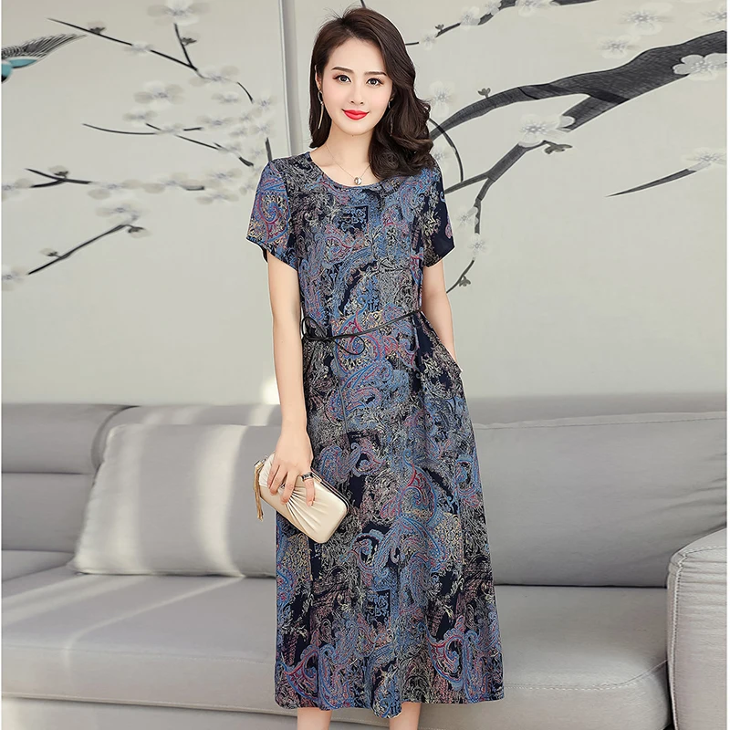 Женские хлопковые платья Новинка лета 2019 принт с коротким рукавом сарафан