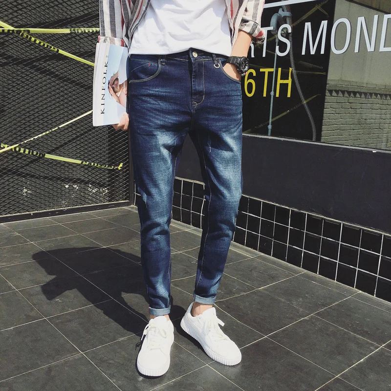 2017 новейшие осенние джинсы мужские повседневные модные тонкие брюки корейские
