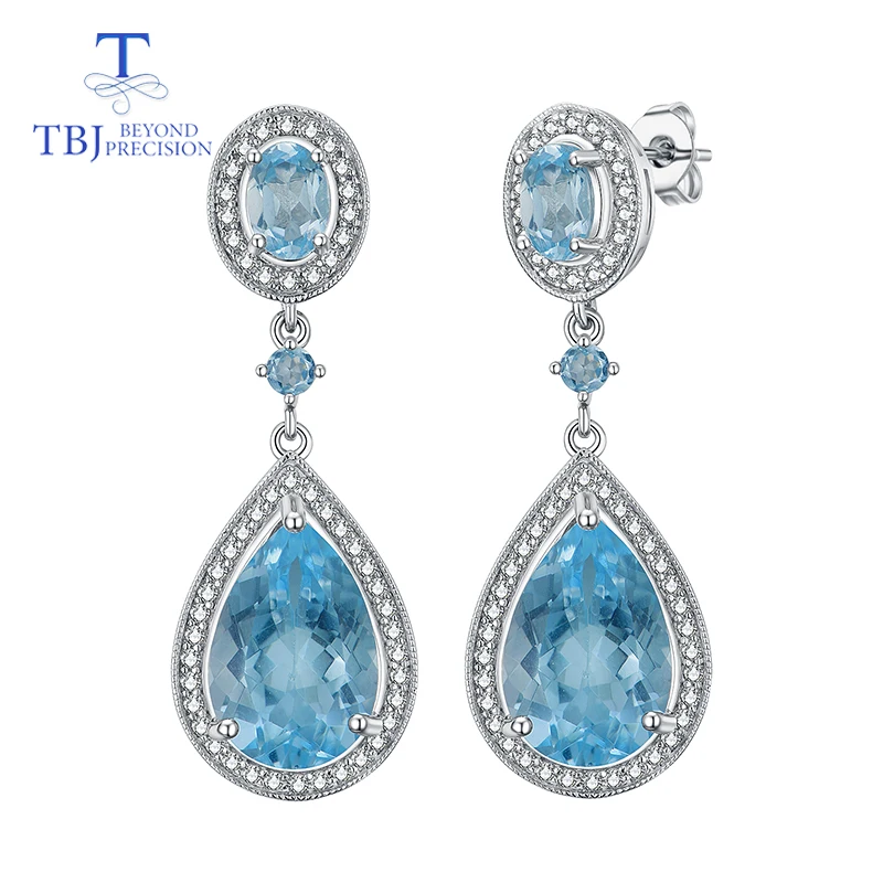 

TBJ,Luxury Water Drop brazil blue topaz gemstone good clasp Earring 925 Sterling Silver Fine Jewelry For Women best gift box