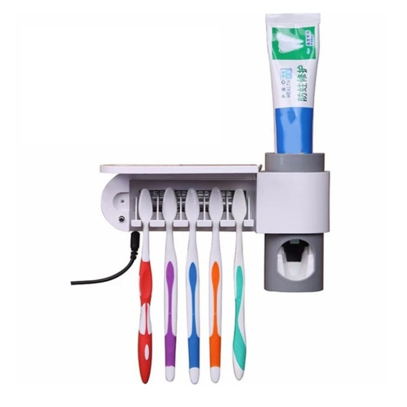 Держатель для зубных щеток с автоматическим диспенсером для сжатия зубной пасты и ультрафиолетовым стерилизатором 2 в 1 для ванной комнаты дома.