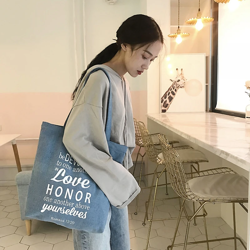 Youda Корея Новая Джинсовая сумочка с буквенным принтом сумка на плечо модные