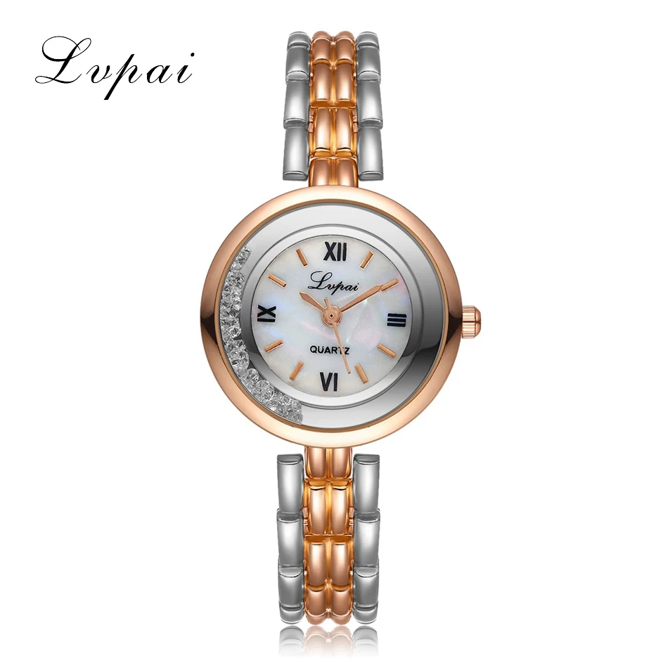 Gold Silver White Lvpai Брендовые женские роскошные часы с браслетом из розового золота, кварцевые наручные часы, модные женские часы с кристаллами из нержавеющей стали, деловые часы - Цвет: Gold Silver White