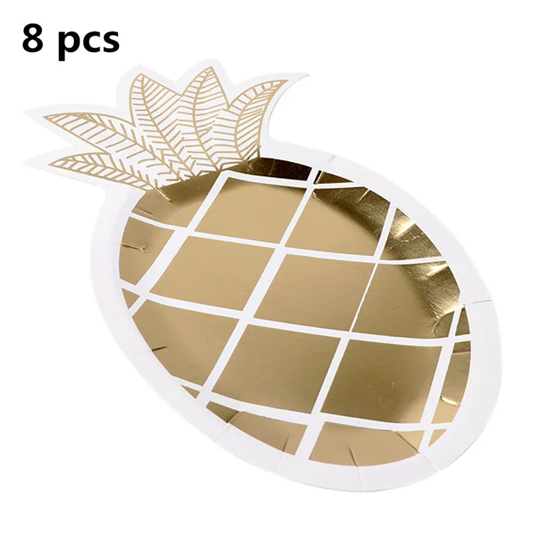 Plates 5 Ourwarm, Золотая фольга, розовая одноразовая посуда, бумажные тарелки и стаканы, салфетка, настольная основа, Гавайские украшения на день рождения, свадьбу - Цвет: Plates 5