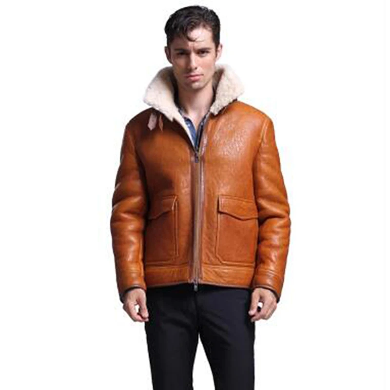 Для мужчин с овчины Мех пальто ягненка кожаная куртка народная Мужчин's