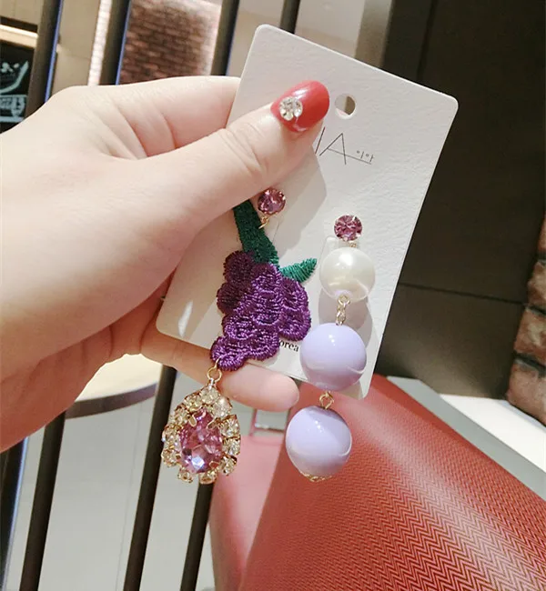 Женские асимметричные серьги капли с арбузным виноградом в Корейском стиле