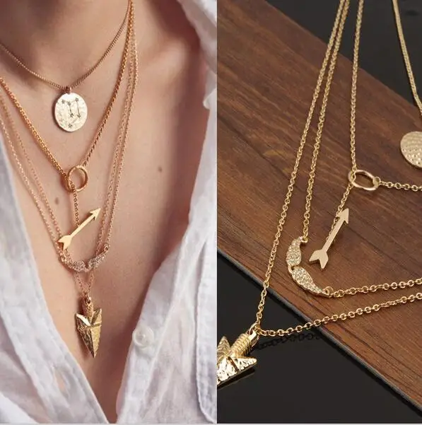 2015 Новый модный дизайн треугольник/стрела многослойное ожерелье и кулон