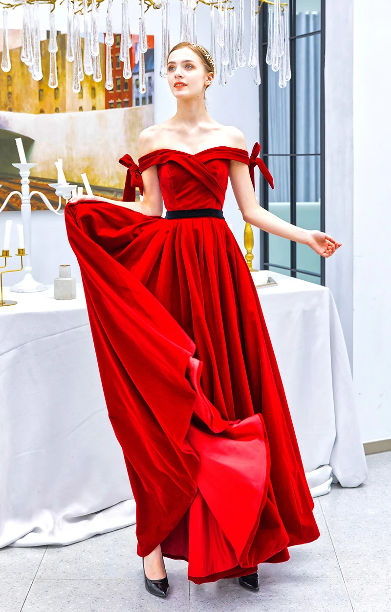 Ssyfashion элегантное платье с вырезом "лодочка" кружево на спине пол-Длина велюр красные вечерние платья на заказ Выходные туфли на выпускной бал вечернее платье для девочек, Vestidos De Fiesta