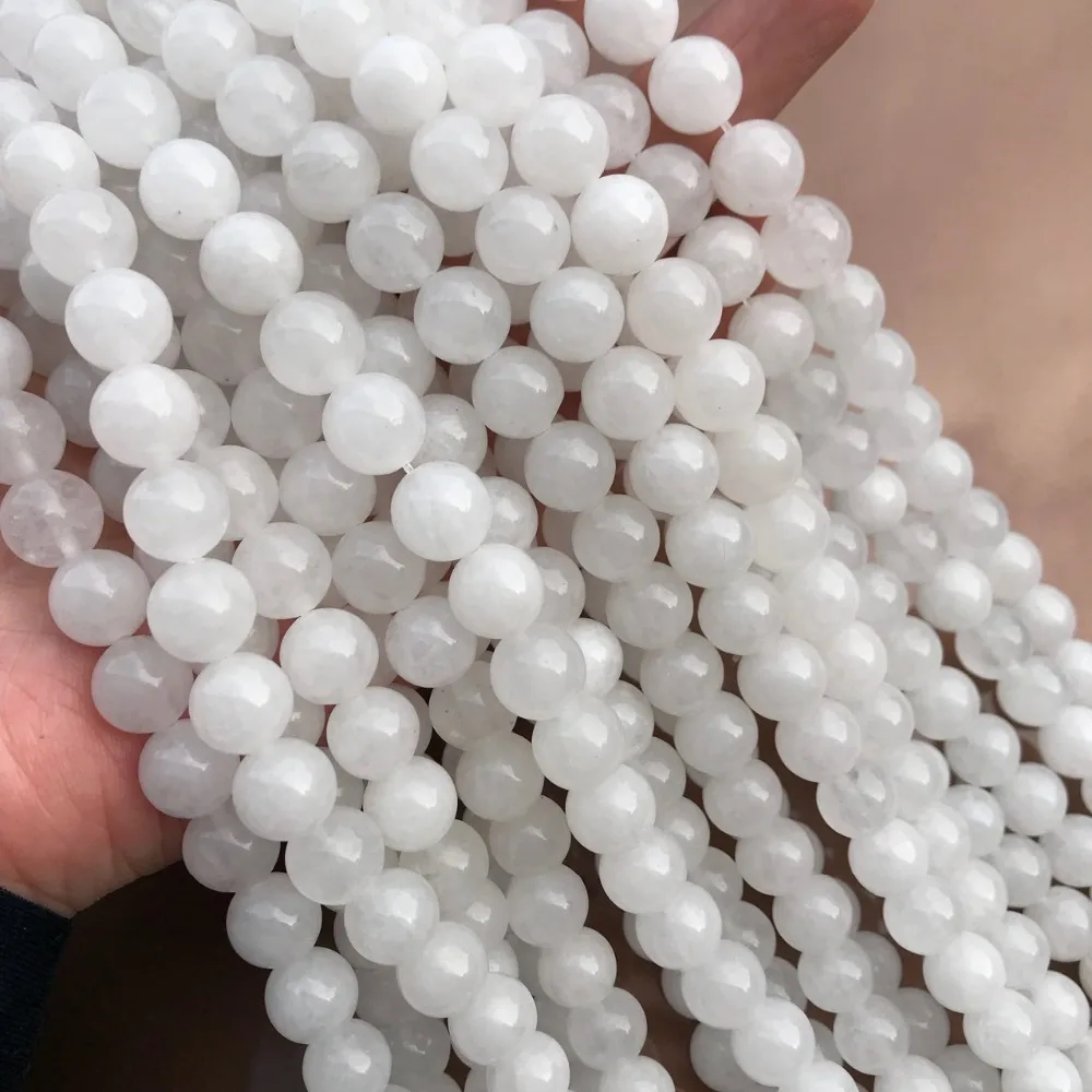 

Round Shape Natural White jades Stone Beads For Jewelry Making DIY Crystal Bracelet 4/ 6/8/10 /12 mm Strand 15''