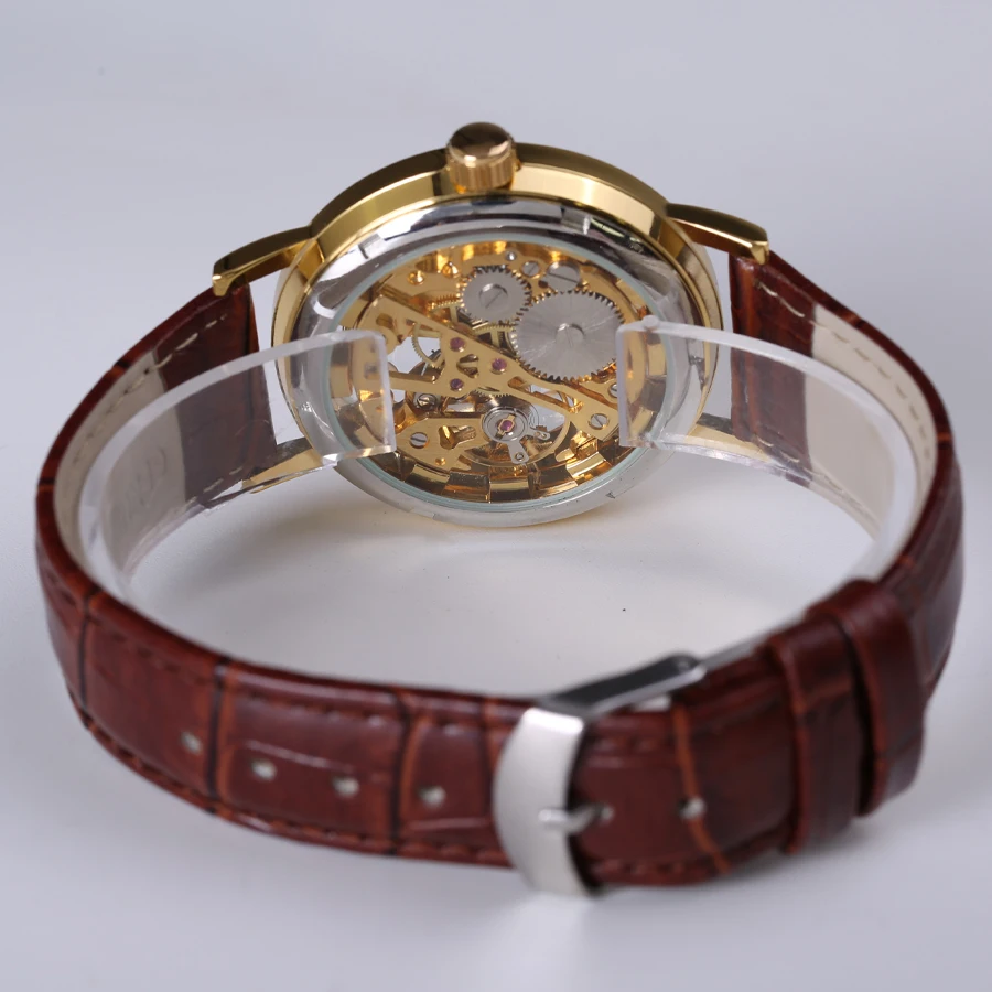 Мужские механические часы скелетоны на кожаном ремешке|clock brand|clock steampunkclock gold men |