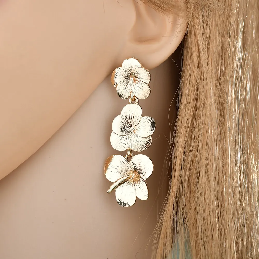 MissCyCy в стиле панк золотой цвет цветы Висячие серьги для женщин модные