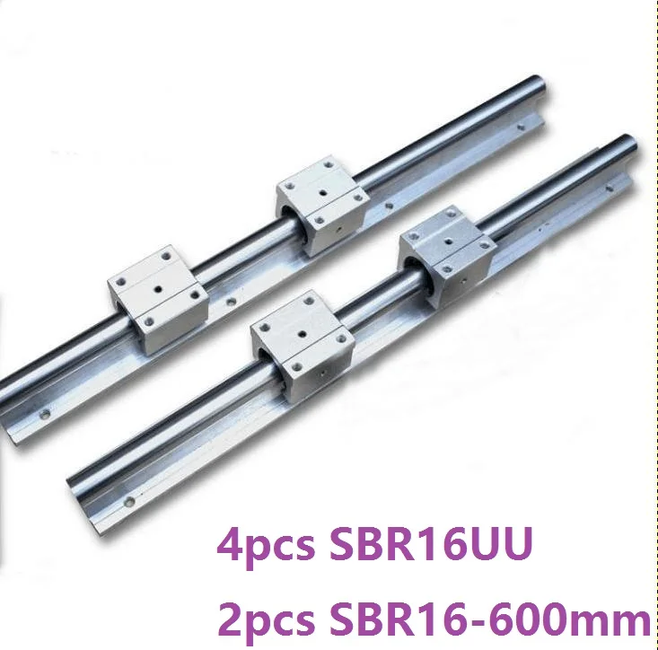 2 шт. SBR16 16 мм L 600 опорная направляющая линейная + 4 SBR16UU линейные блоки beairng для