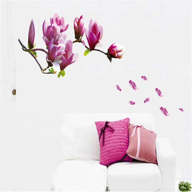 Стикеры на обои дерево 1 шт. цветы магнолии съемное искусство виниловая роспись