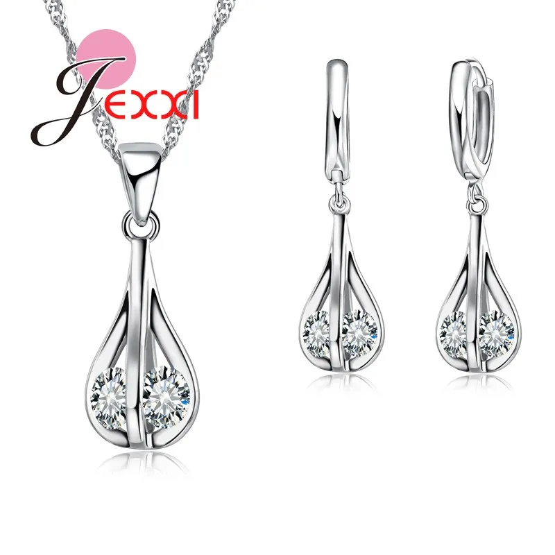

Bijoux Cubic Zirconia 925 Sterling Silver Necklace Earrings Sets Warm Gift Wedding Party Jewelry Elegant Accessories