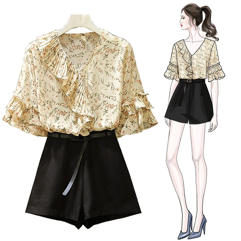 Trytree летний женский комплект из двух предметов Повседневный Принт Цветочный