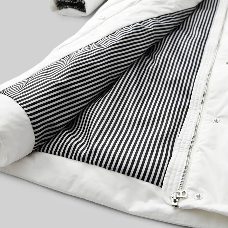 

[winter sale for festival]Amii Women Winter 90% White Duck Wide-waisted Letter Long Down Coat Hoodies Pocket
