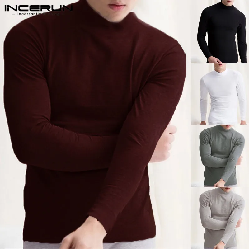 2018 Autumn Winter Men High Neck Long Sleeve t shirts Turtleneck Basic t-shirt Men Warm Solid Slim Fit Thermal Underwear t shirt