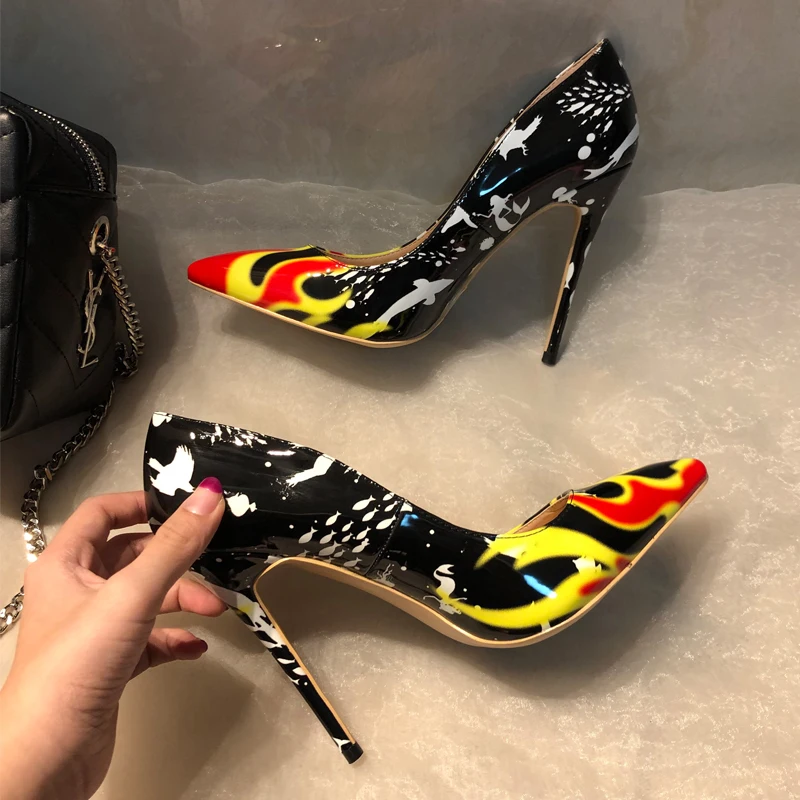 

2021 Fashion free shipping new black yellow Patent Leather Poined Toe Stiletto high heel shoe pump HIGH-HEELED SHOE dress shoes