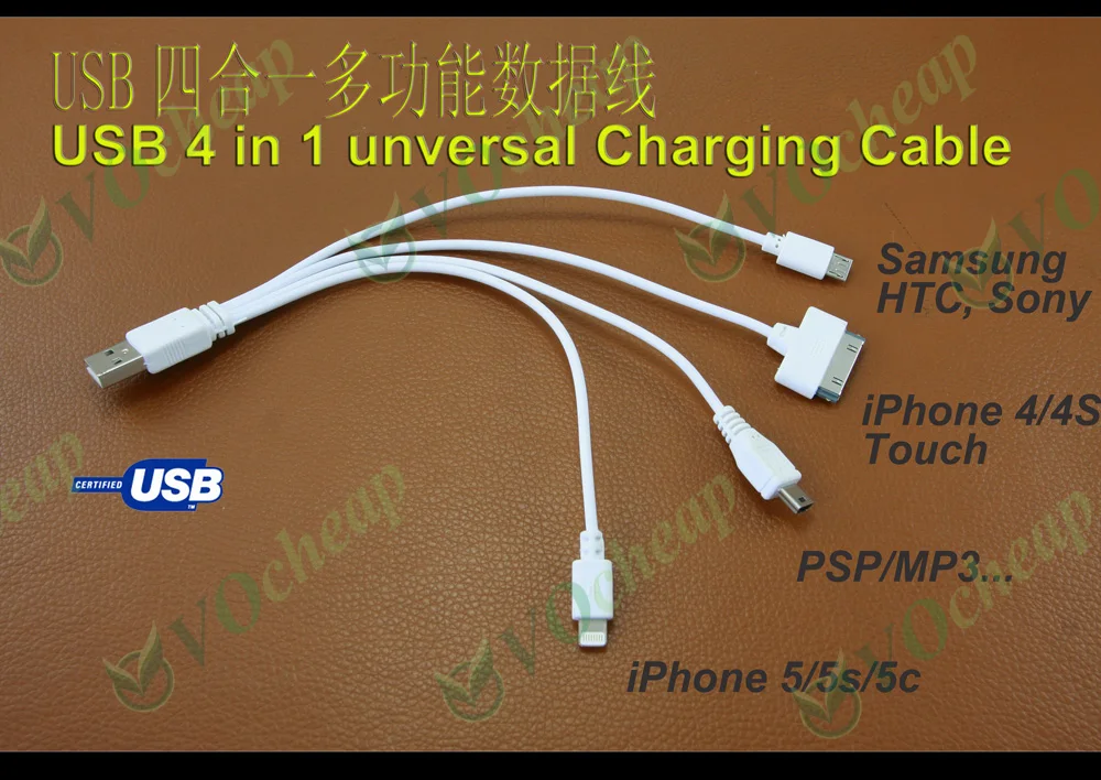 

Универсальный Портативный USB-кабель 4 в 1 для зарядки iPhone 5 5S 5C 5SE 6 6 Plus 6s 6S + 4s 4, iPad 4 3 2, iPad mini, iPad air