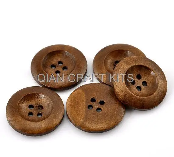 

200pcs Round Concave Design Wood Button Four Hole Medium Brown Colour 25mm (1")