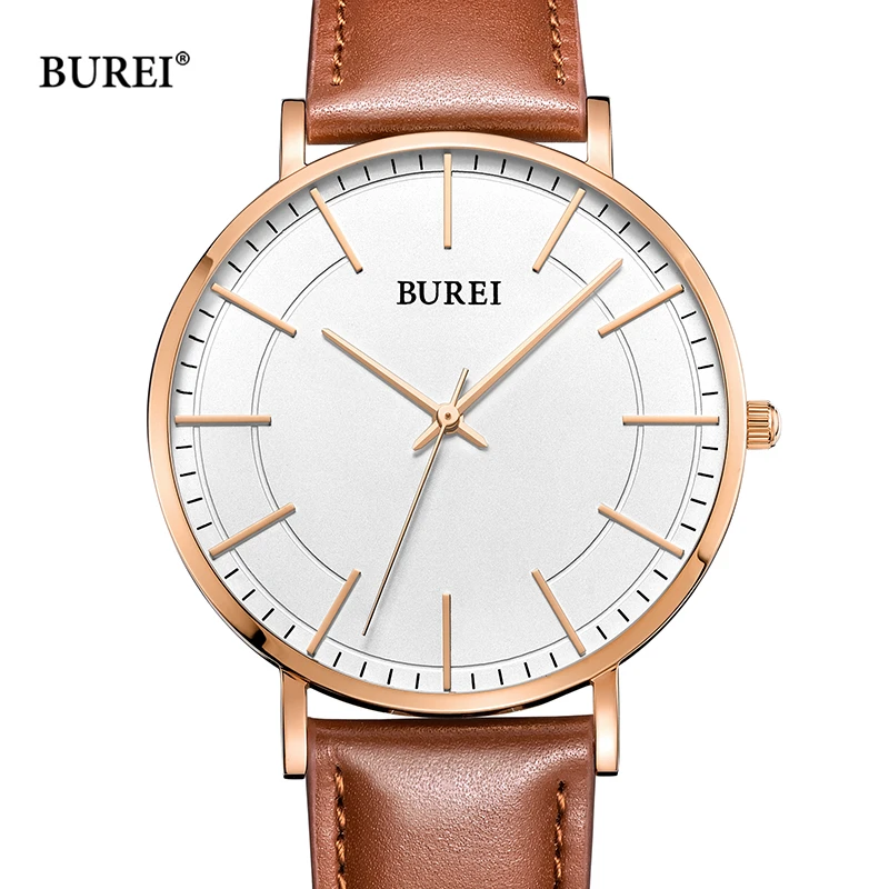 

BUREI Brand Men Fashion Gold Watch Luxury Waterproof Ultra Thin Business Casual Leather Quartz Wristwatch Relogio Masculino 2021