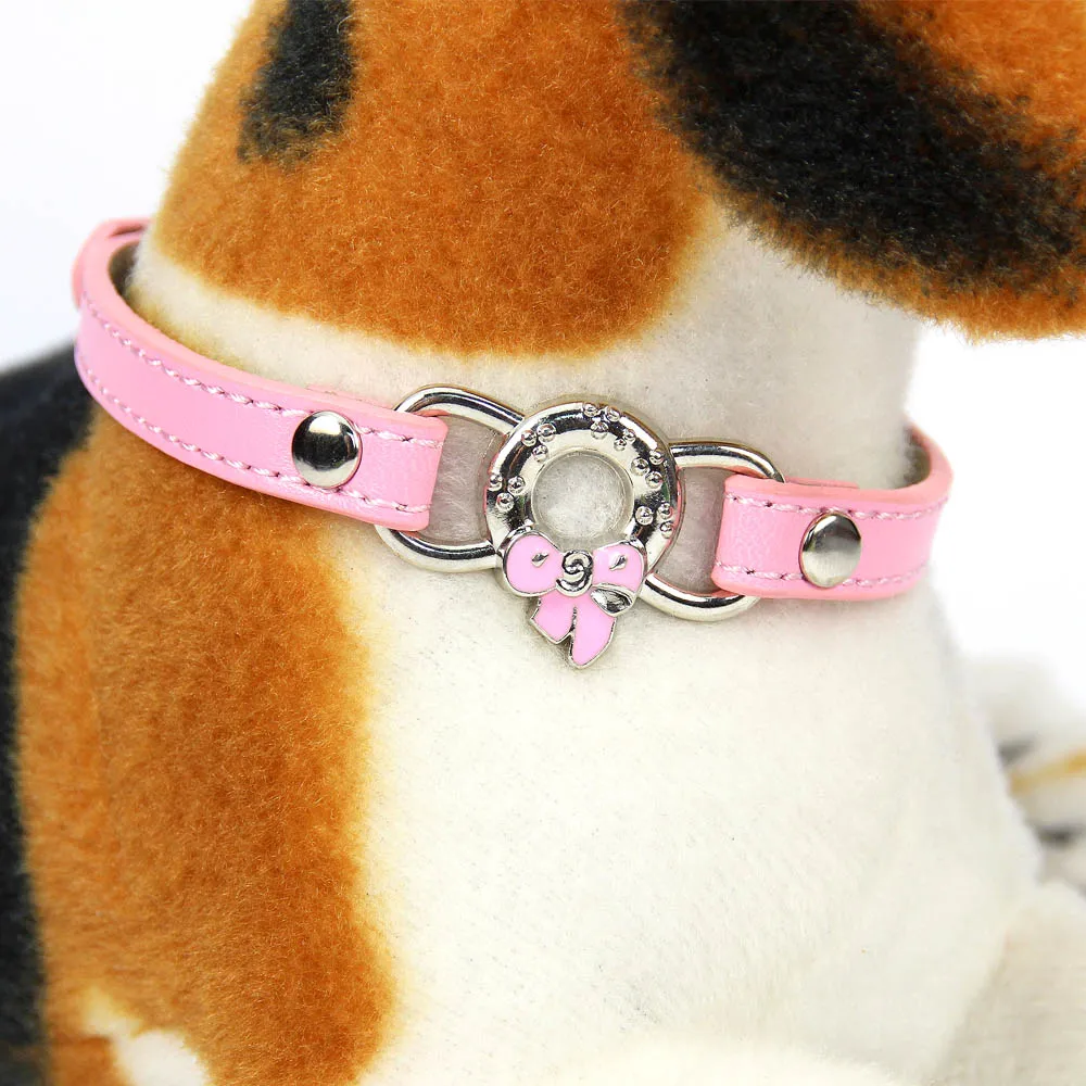 Personalized Leather Small Dog Collar Cute Bow pattern decoration Puppy Strap Cat Necklace Kitten Collars Dccessorie XXS/XS | Дом и сад